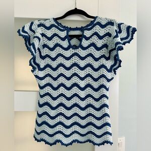 Rails Blue and White Wave Pattern Top